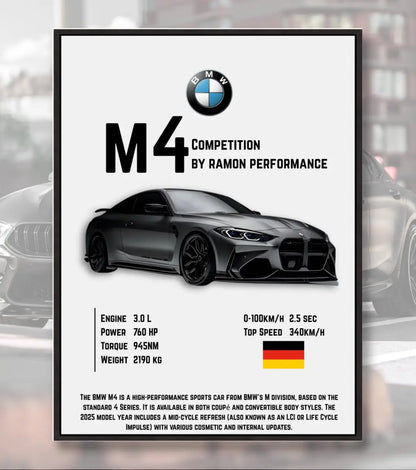 BMW M4 Competition Poster - A4 / Black Frame - Automotive