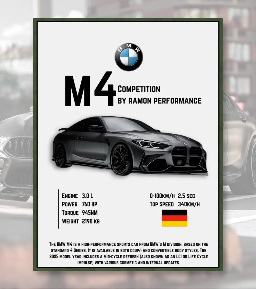 BMW M4 Competition Poster - A4 / Bottle Green - Automotive