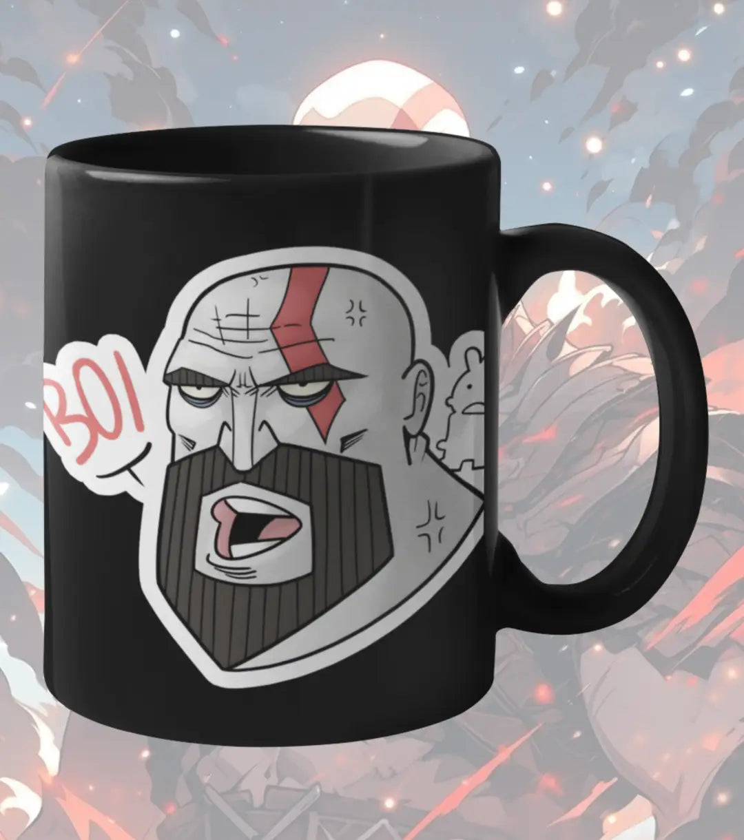 BOI Kratos Meme Mug – Funny Gaming Coffee Mug | Cartoon Gamer Cup | Premium Ceramic Gift for Gamers - god of war