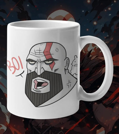 BOI Kratos Meme Mug – Funny Gaming Coffee Mug | Cartoon Gamer Cup | Premium Ceramic Gift for Gamers - god of war