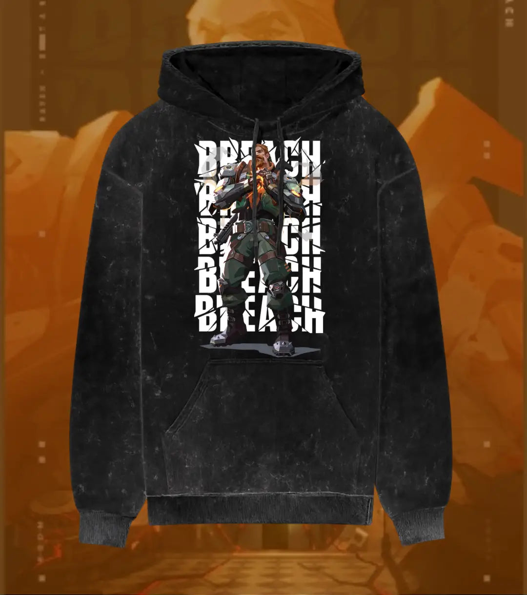 Breach – Earthshaker Valorant Acid Wash Hoodie | Premium Gamer Streetwear - Black / XS - Valorant