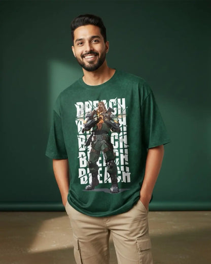 Breach – Earthshaker Valorant Acid Wash Tee | Bold Gamer Streetwear - Bottle Green / XS - Valorant