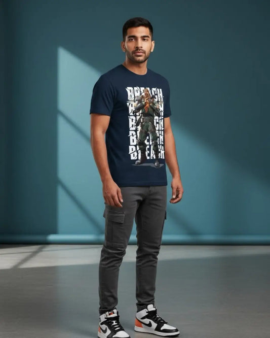 Breach - Shockwave Core Valorant T Shirt | Break the Frontline Tee - Front Only / Navy / S - Valorant
