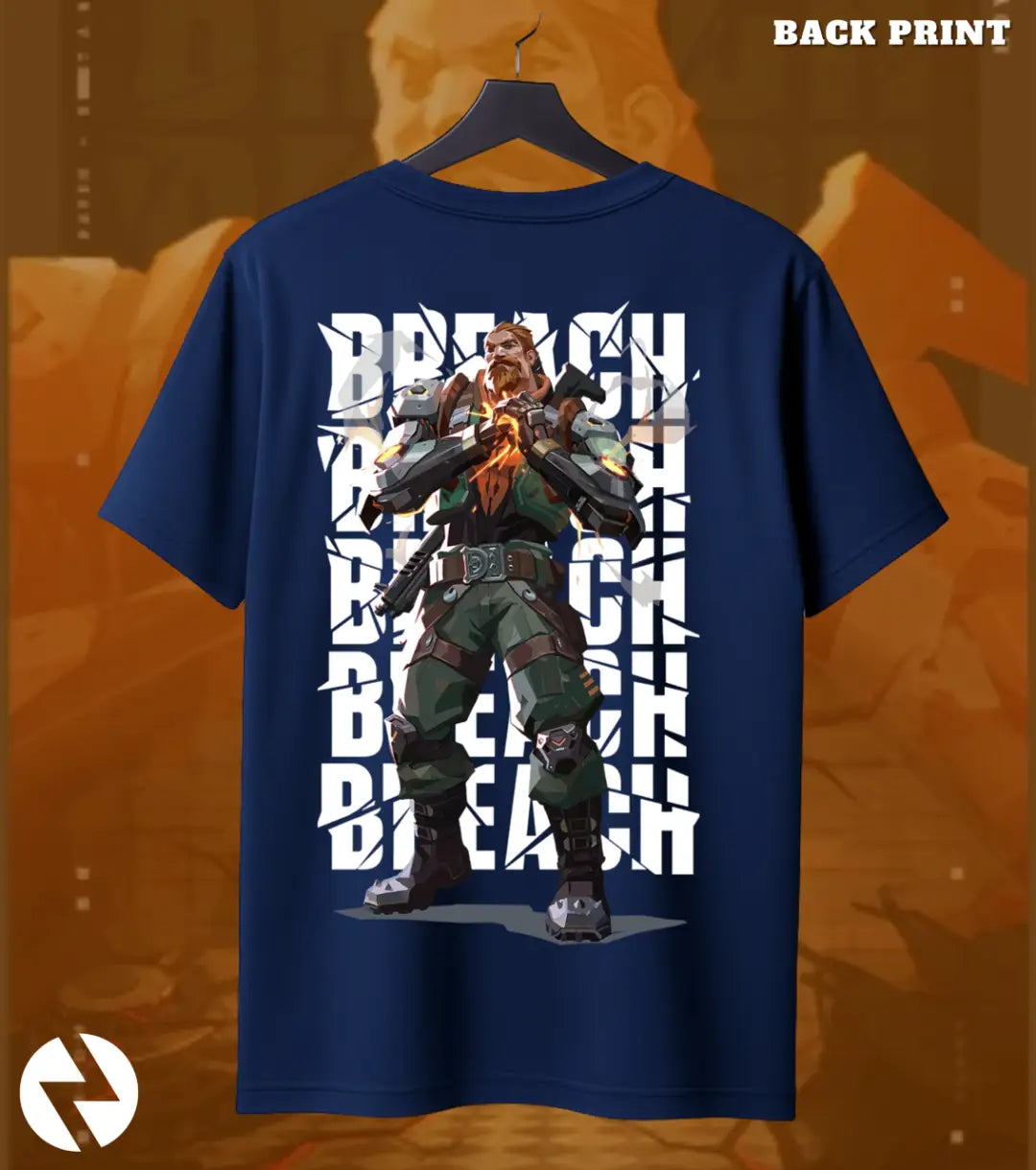 Breach - Shockwave Core Valorant T Shirt | Break the Frontline Tee - Back (Dual Print) / Navy / S - Valorant