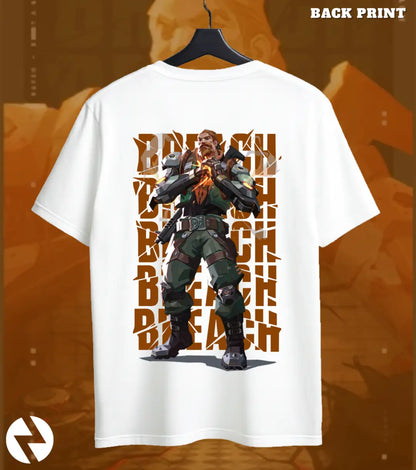 Breach - Shockwave Core Valorant T Shirt | Break the Frontline Tee - Back (Dual Print) / White / S - Valorant