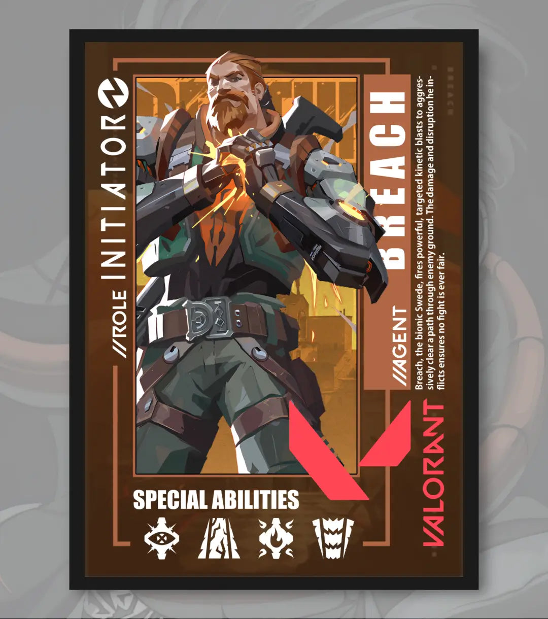 Breach Valorant Poster – Impact Force Wall Art | Power Through Every Space - A4 / Black Frame - Valorant