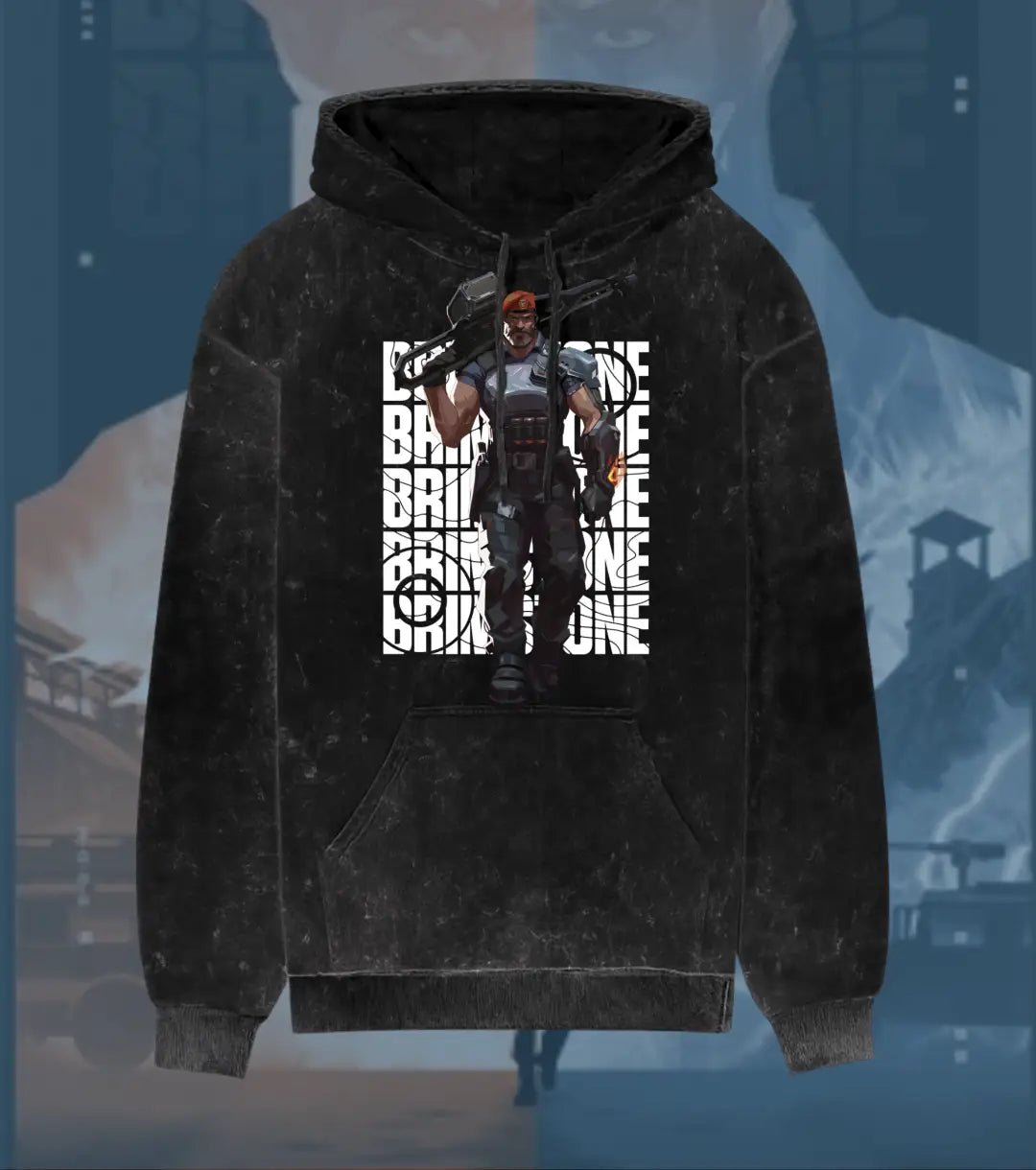 Brimstone – Commanding Fire Valorant Acid Wash Hoodie | Premium Gamer Streetwear - Black / XS - Valorant