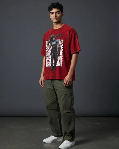 Brimstone – Commanding Fire Valorant Acid Wash Tee | Bold Gamer Streetwear - Maroon / XS - Valorant