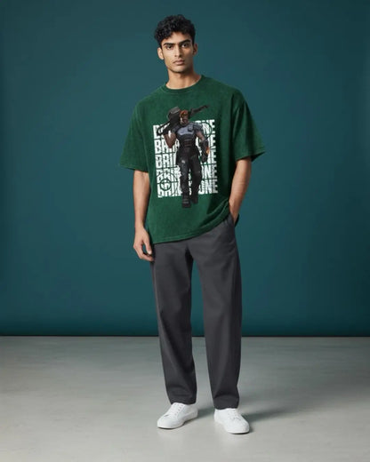 Brimstone – Commanding Fire Valorant Acid Wash Tee | Bold Gamer Streetwear - Bottle Green / XS - Valorant