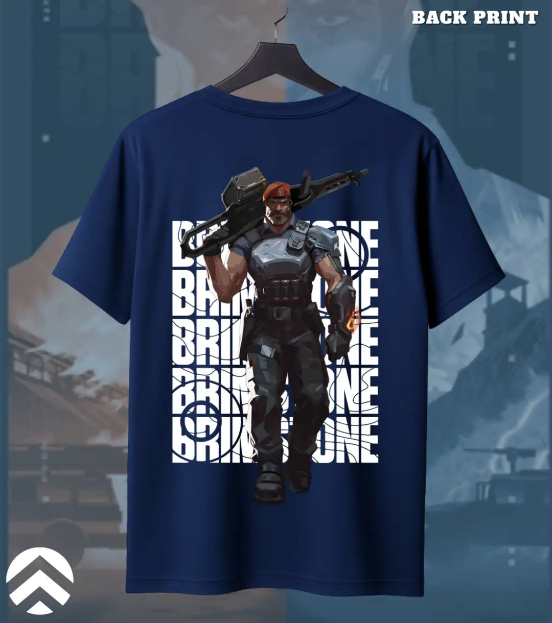 Brimstone - Tactical Commander Valorant T Shirt | Heavy Fire Tee - Back (Duel Print) / Navy / S - Valorant