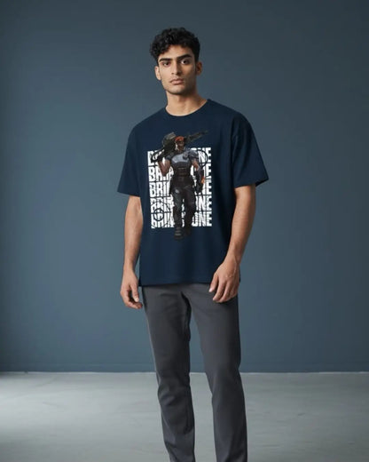 Brimstone - Tactical Commander Valorant T Shirt | Heavy Fire Tee - Front Only / Navy / S - Valorant