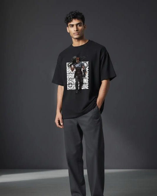 Brimstone - Tactical Commander Valorant T Shirt | Heavy Fire Tee - Front Only / Black / S - Valorant