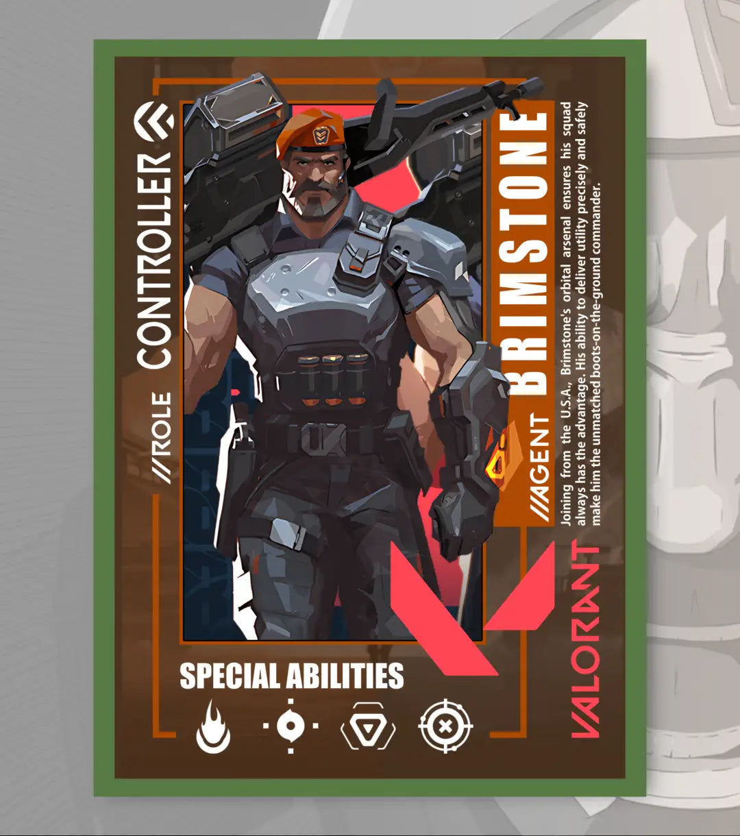 Brimstone Valorant Poster – Battlefield Command Wall Art | Lead the Fight from the Wall - A4 / Bottle Green - Valorant