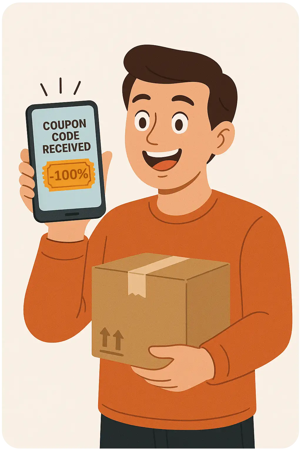 Brown cardboard shipping box with a beige tape seal and upward arrow symbols