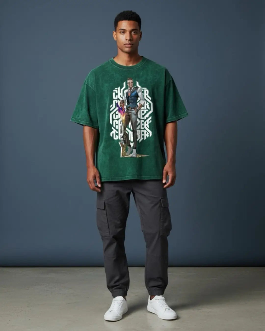 Chamber – Deadly Elegance Valorant Acid Wash Tee | Bold Gamer Streetwear - Bottle Green / XS - Valorant