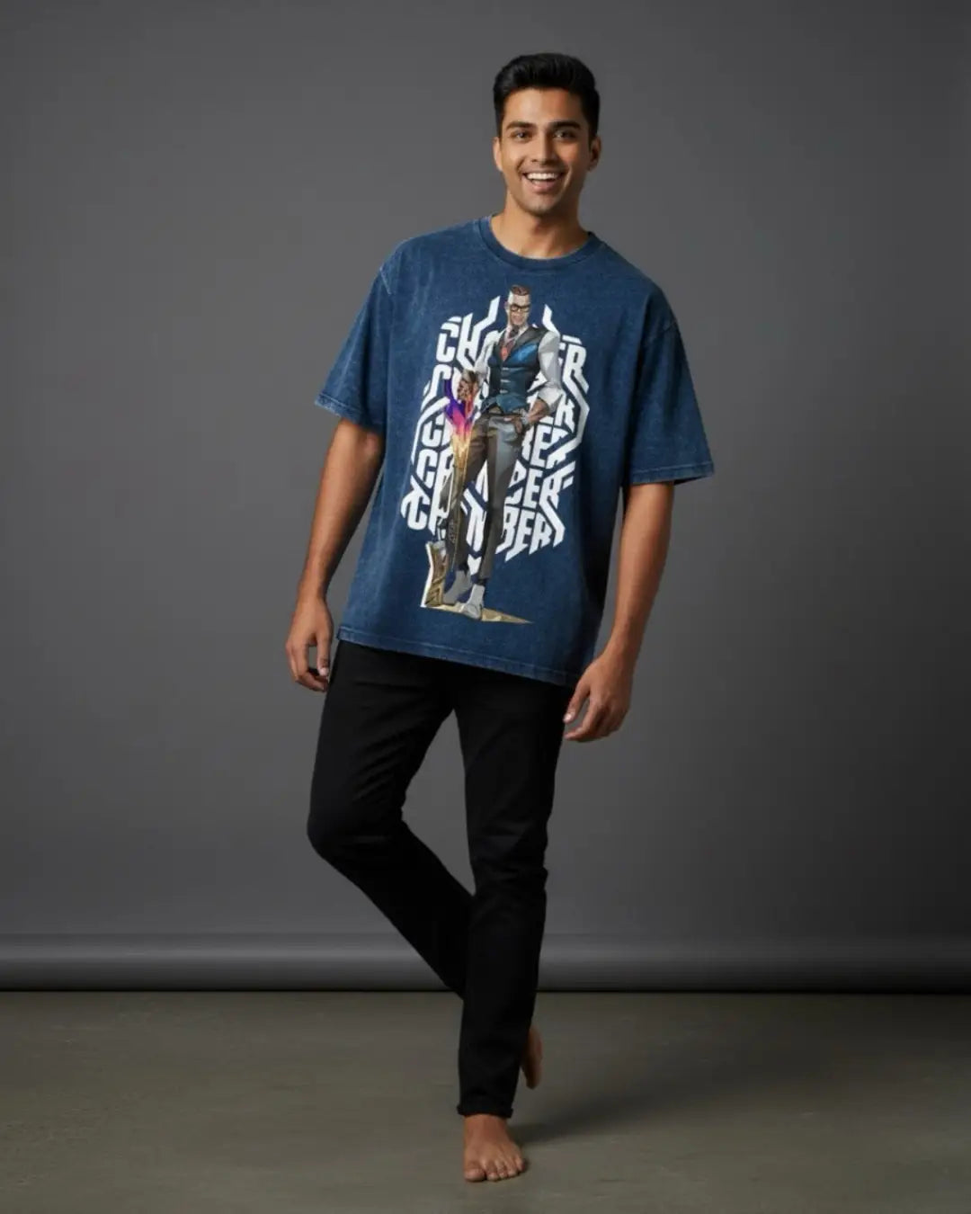 Chamber – Deadly Elegance Valorant Acid Wash Tee | Bold Gamer Streetwear - Navy / XS - Valorant