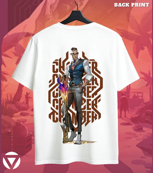 Chamber - Precision Elite Valorant T Shirt | One-Tap Luxury Tee - Back (Dual Print) / White / S - Valorant