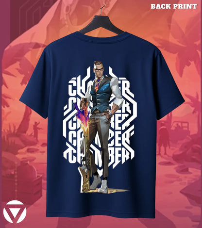 Chamber - Precision Elite Valorant T Shirt | One-Tap Luxury Tee - Back (Dual Print) / Navy / S - Valorant