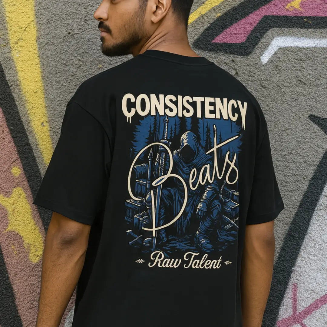 Consistency Beats Raw Talent Oversized Tee – Black