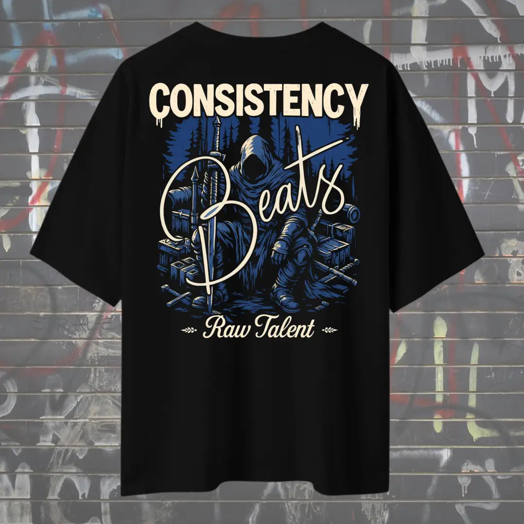 Consistency Beats Raw Talent Oversized Tee – Black - Black / S
