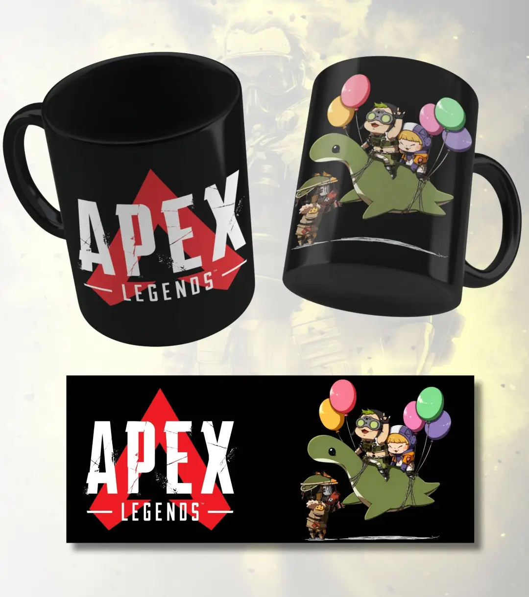 Cute Apex Legends Nessie Balloon Ceramic Gaming Mug | Premium Coffee Mug | White & Black - Black - Mug Apex Legends