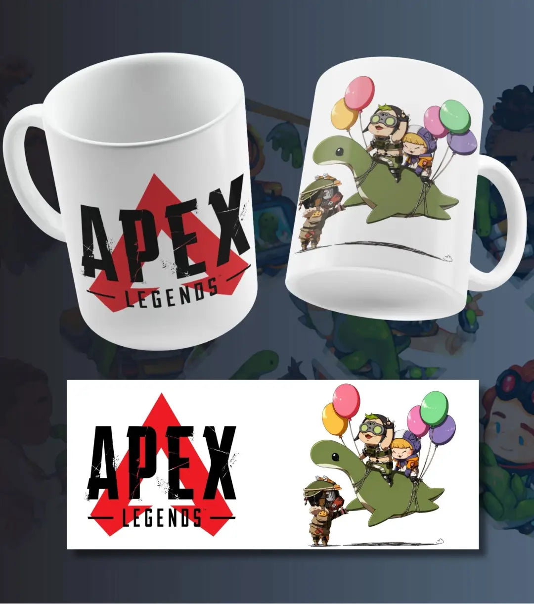Cute Apex Legends Nessie Balloon Ceramic Gaming Mug | Premium Coffee Mug | White & Black - White - Mug Apex Legends