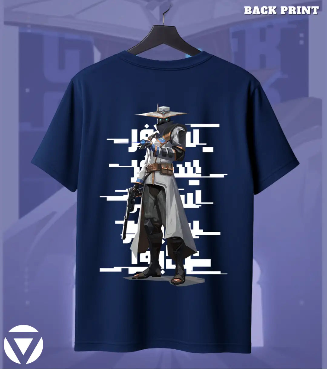 Cypher - Watchful Eye Valorant T Shirt | Always On Duty Tee - Back (Duel Print) Navy / S - Valorant