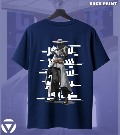 Cypher - Watchful Eye Valorant T Shirt | Always On Duty Tee - Back (Duel Print) Navy / S - Valorant
