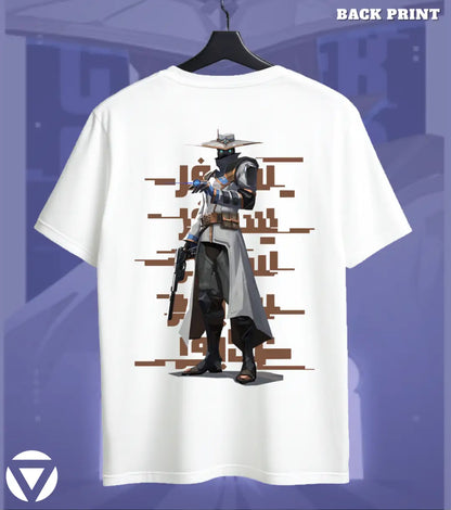 Cypher - Watchful Eye Valorant T Shirt | Always On Duty Tee - Back (Duel Print) White / S - Valorant