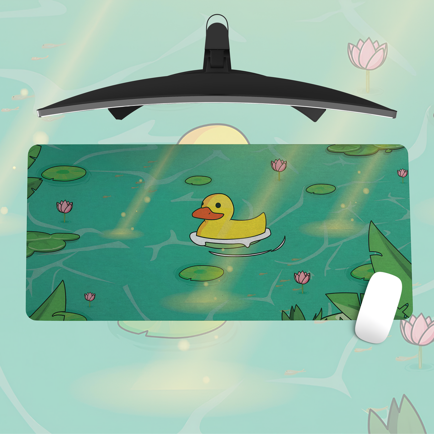 Cute Rubber Duck Pond Mouse Pad – Aesthetic Desk Mat