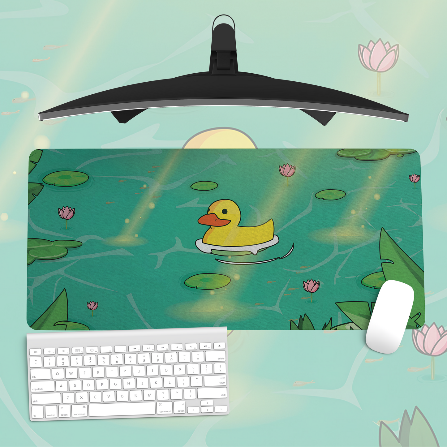 Cute Rubber Duck Pond Mouse Pad – Aesthetic Desk Mat