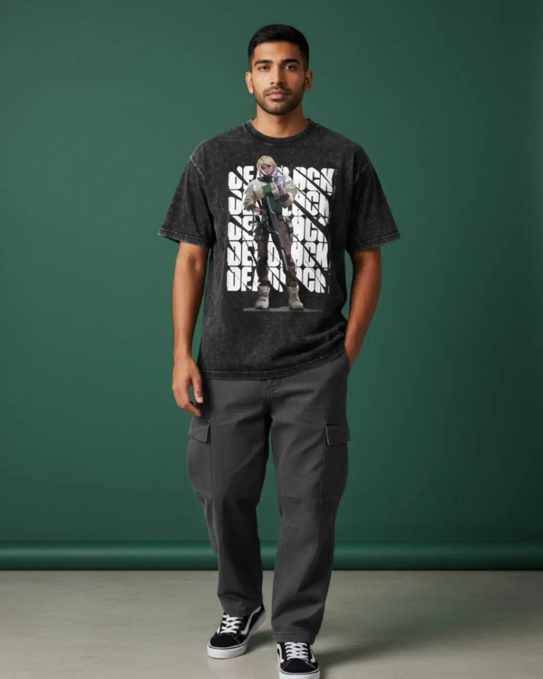 Deadlock – Iron Grip Valorant Acid Wash Tee | Bold Gamer Streetwear - Black / XS - Valorant