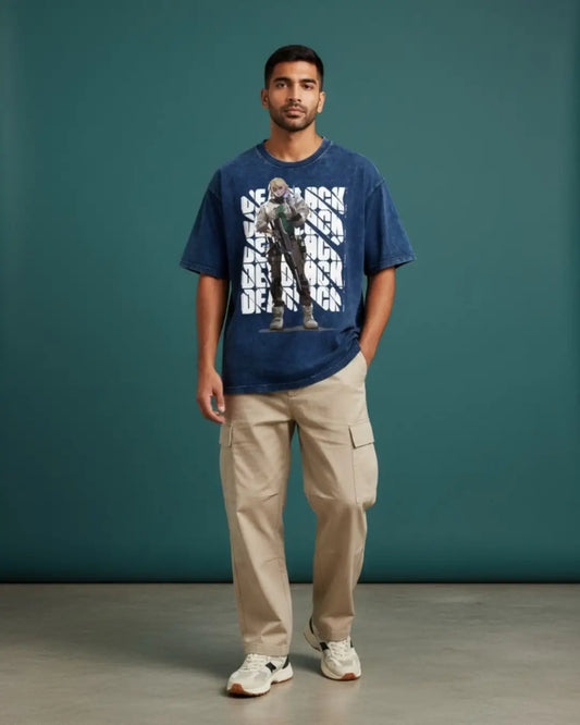 Deadlock – Iron Grip Valorant Acid Wash Tee | Bold Gamer Streetwear - Navy / XS - Valorant