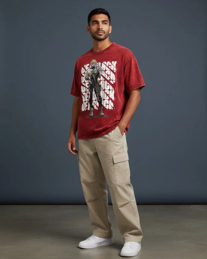 Deadlock – Iron Grip Valorant Acid Wash Tee | Bold Gamer Streetwear - Maroon / XS - Valorant