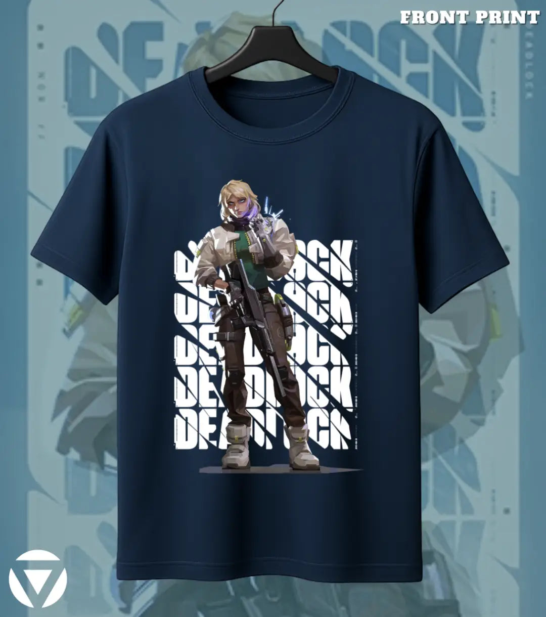 Deadlock - Sentinel Steel Valorant T Shirt | Lock It Down Tee - Front Only / Navy / S - Valorant