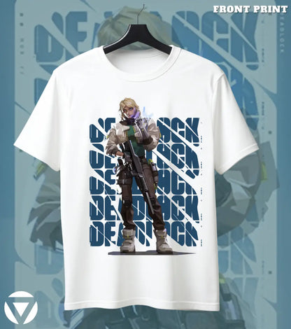 Deadlock - Sentinel Steel Valorant T Shirt | Lock It Down Tee - Front Only / White / S - Valorant