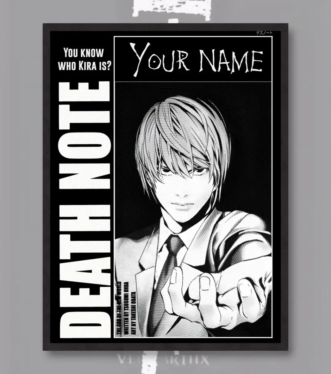 Death Note Custom Name Poster | Choose Light or L - A4 / Light / Black Frame - Death Note