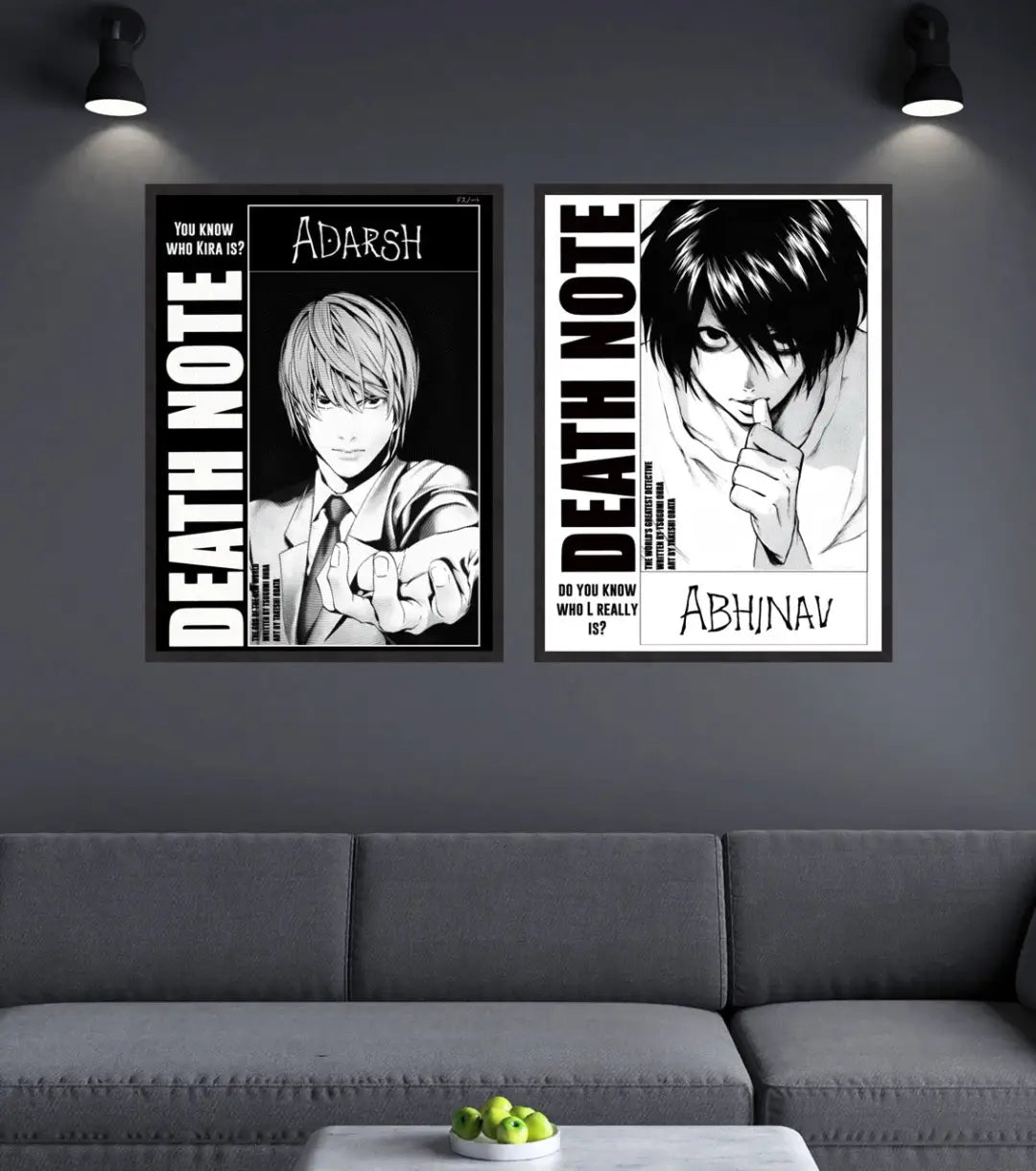 Death Note Custom Name Poster | Choose Light or L - A4 / Both / Black Frame - Death Note