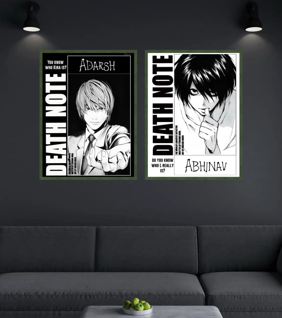 Death Note Custom Name Poster | Choose Light or L - A4 / Both / Bottle Green - Death Note
