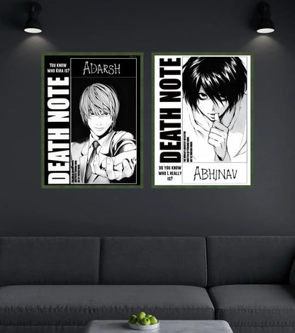 Death Note Custom Name Poster | Choose Light or L - A4 / Both / Bottle Green - Death Note