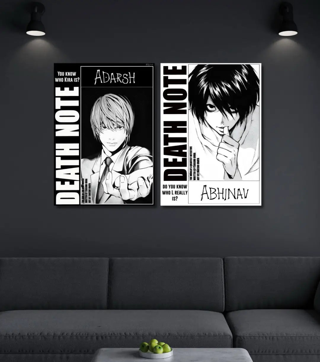 Death Note Custom Name Poster | Choose Light or L - A4 / Both / Unframed - Death Note