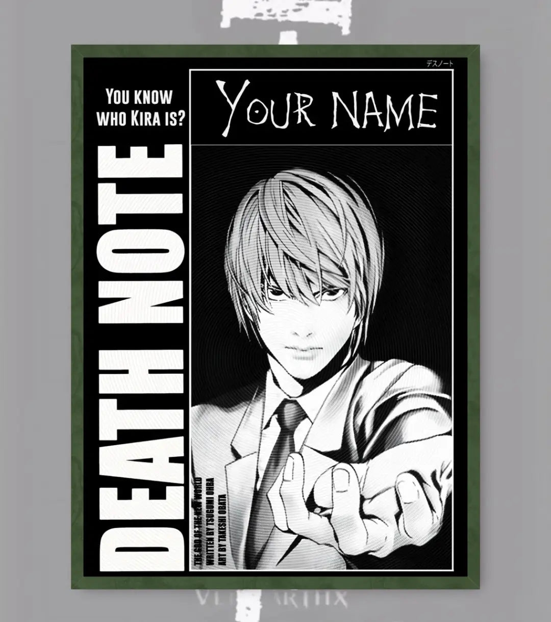 Death Note Custom Name Poster | Choose Light or L - A4 / Light / Bottle Green - Death Note