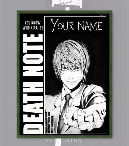 Death Note Custom Name Poster | Choose Light or L - A4 / Light / Bottle Green - Death Note