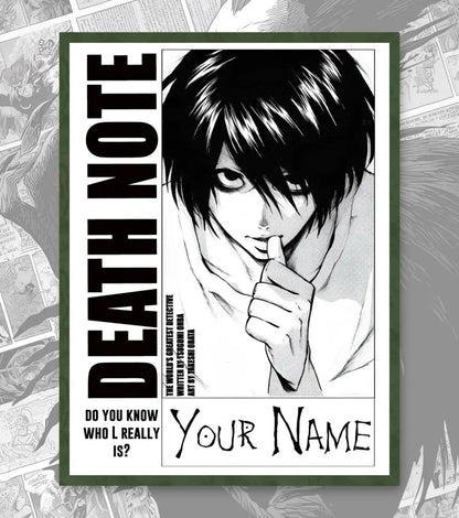 Death Note Custom Name Poster | Choose Light or L - A4 / L / Bottle Green - Death Note