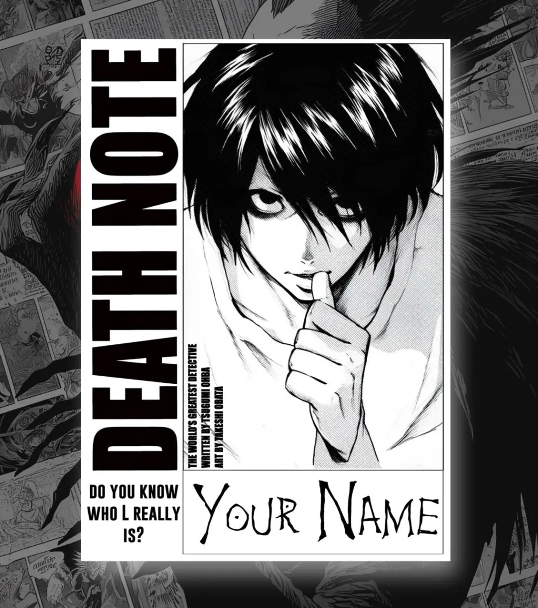Death Note Custom Name Poster | Choose Light or L - A4 / L / Unframed - Death Note