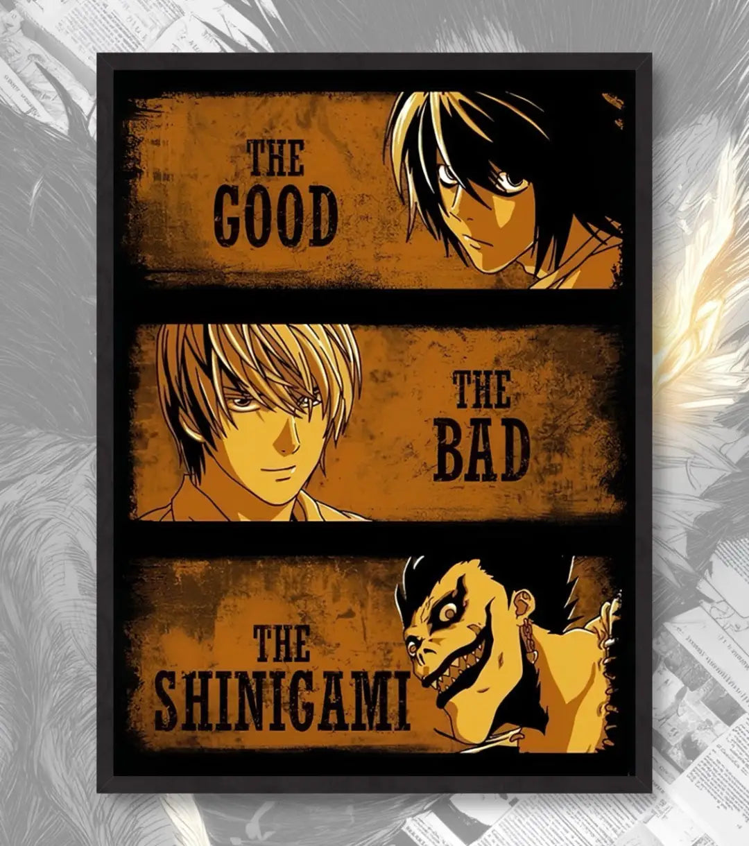Death Note Good Bad & Shinigami Poster | Anime Wall Art - A4 / Black Frame - Death Note