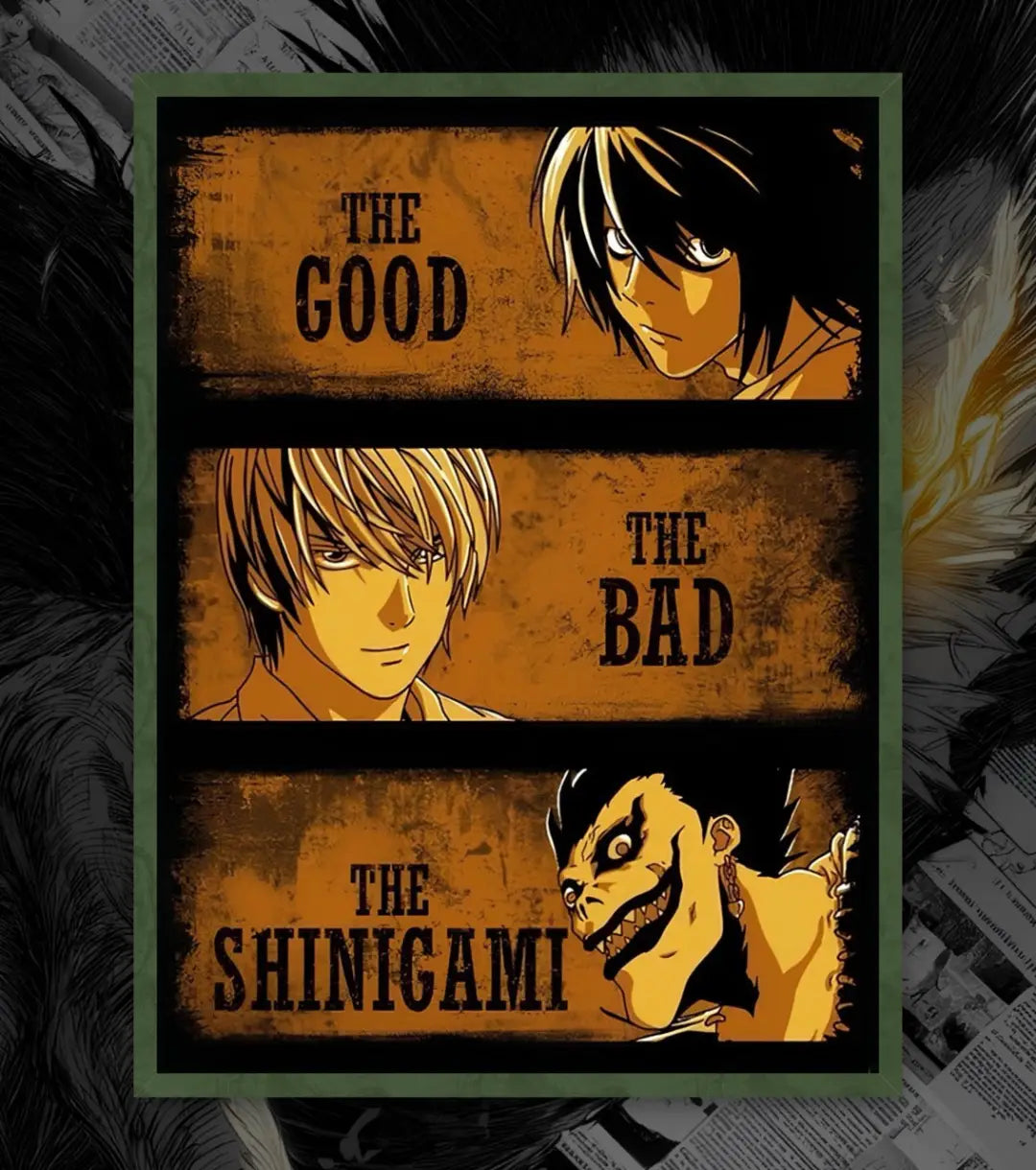 Death Note Good Bad & Shinigami Poster | Anime Wall Art - A4 / Bottle Green - Death Note