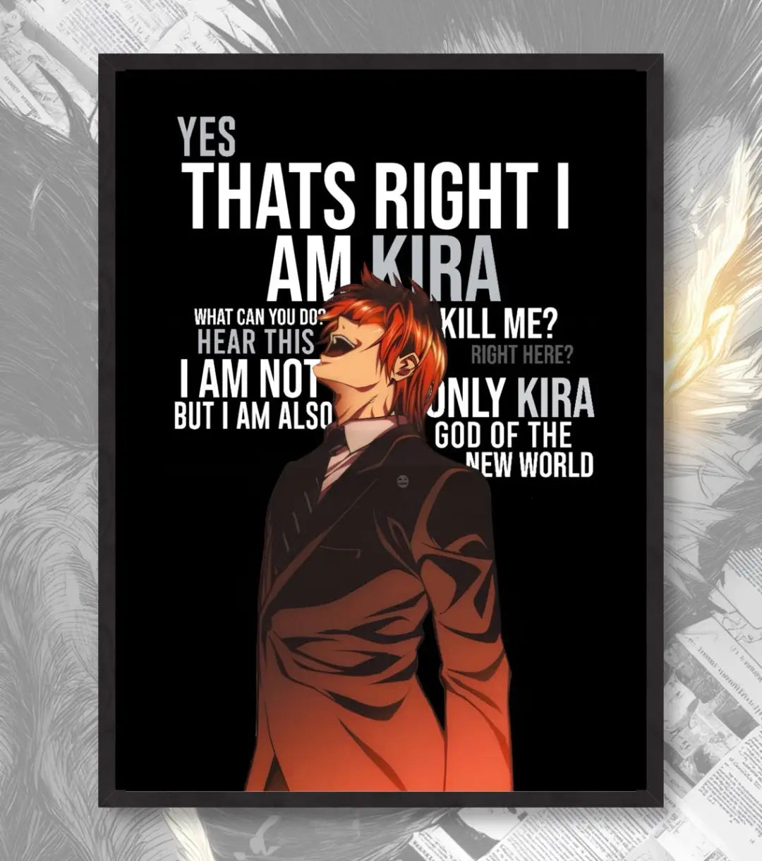 Death Note Kira Poster | I Am Kira Light Yagami Art - A4 / Black Frame - Death Note