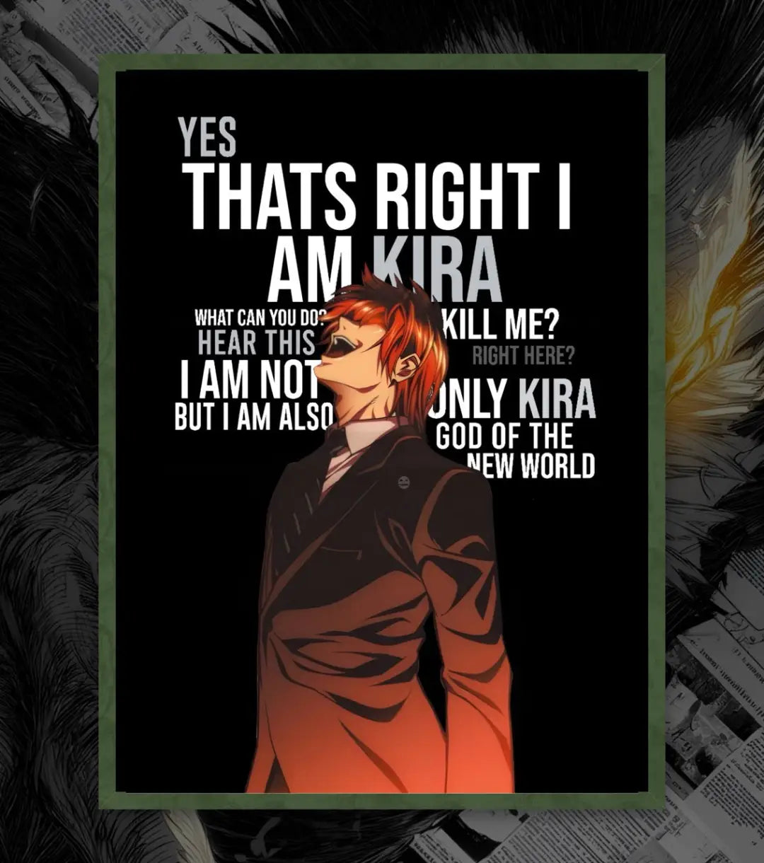 Death Note Kira Poster | I Am Kira Light Yagami Art - A4 / Bottle Green - Death Note