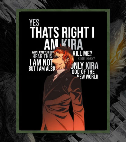 Death Note Kira Poster | I Am Kira Light Yagami Art - A4 / Bottle Green - Death Note
